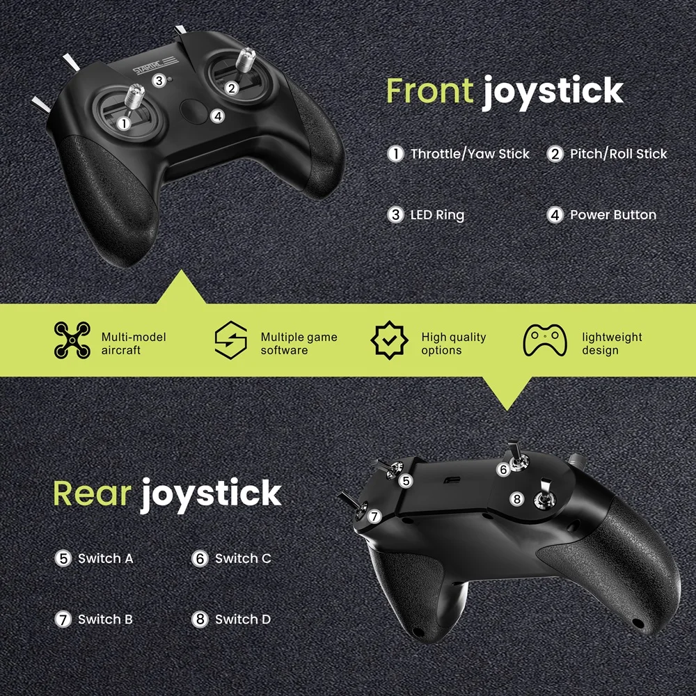 Manette Simulateur Vol RC FPV Joysticks Métalliques USB-C