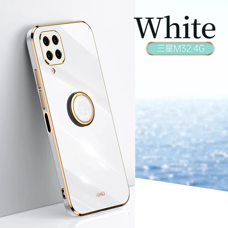 Luxury Square Plating Silicone Phone Case with 360° Ring Holder - Full Body Protective Soft Back Cover