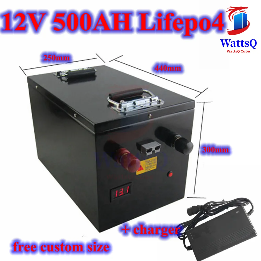 

12.8V 12V 500AH Lifepo4 battery deep cycle for 3000W AGV golf cart EV Solar Storage backup power boat inverter +20A charger