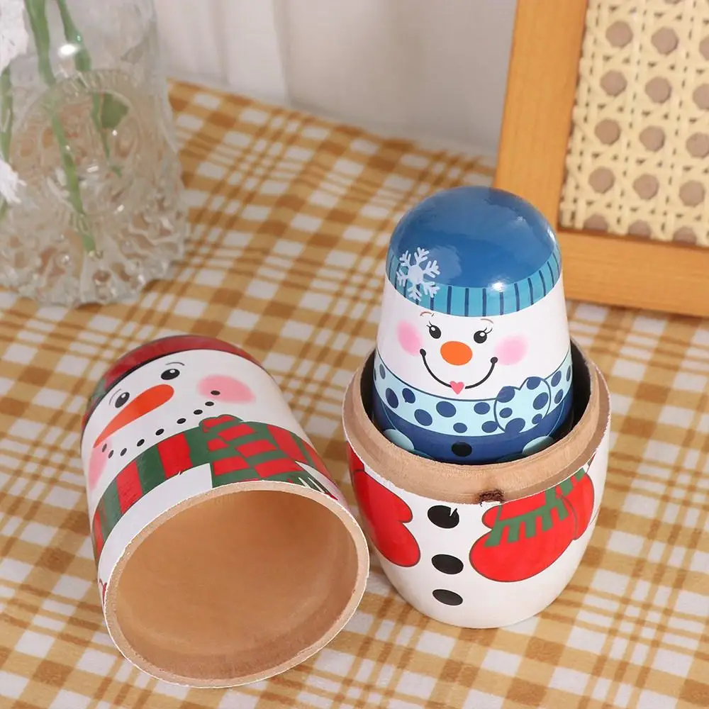 Handicrafts 5Pcs/Set Xmas Matryoshka Smooth craft Snowman Russian Safe Wood Wooden Stacking Brithday Gifts