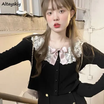 여성용 한국 스타일 셔츠, 데일리 캐주얼, 부드러운 봄 레이스, 올매치 달콤한 기질 디자인, 기본 학생 클래식 인스타 패션