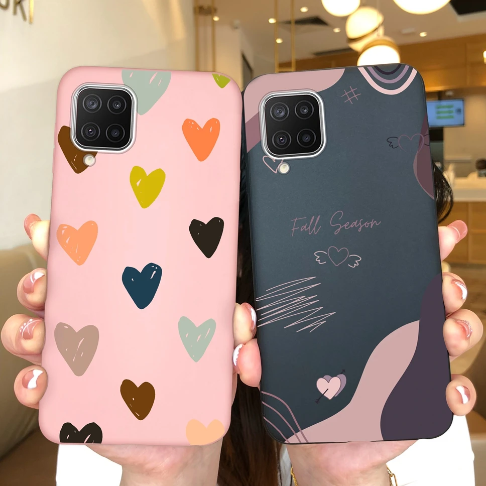 Cute Love Heart Matte Phone Case with Floral Design - Compatible with Samsung Galaxy A12, M12, and F12