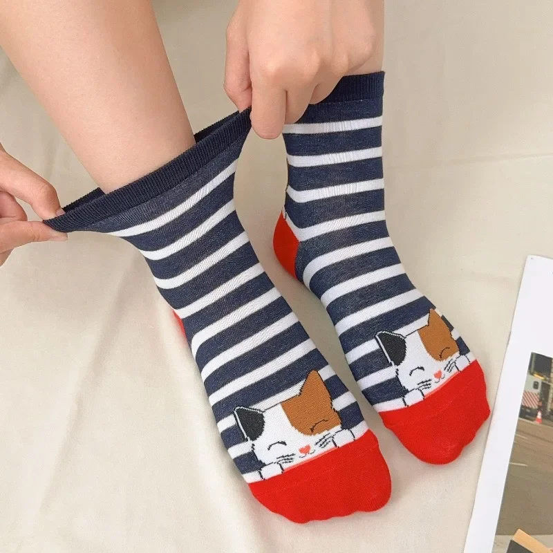 Fashion Colorful Kawaii Cute Cartoon Kitty Cotton Women Socks Harajuku Versatile Breathable Casual Ankle Socks Child Funny Sox
