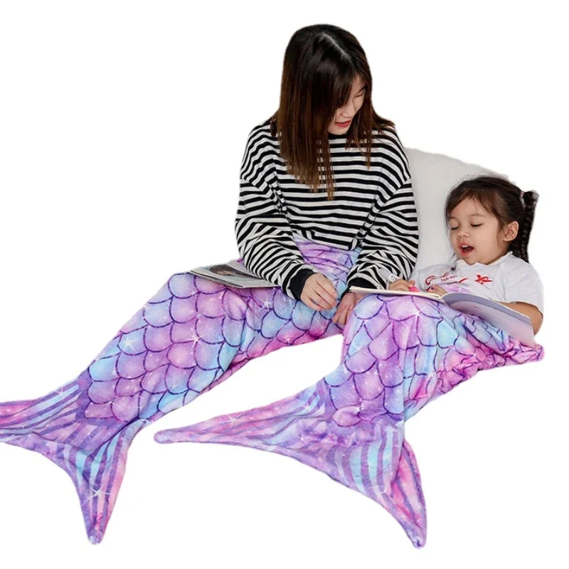 Children Soft Flannel Mermaid Tail Blanket Plush Mermaid Wearable Blanket for Girls Teens Adults Scale Sleeping Blankets