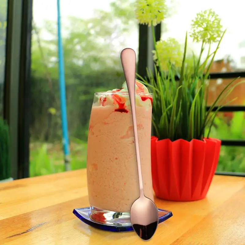 

Black Long Handle Tea Spoons Juice Stirring Cutlery Stainless Steel Coffee Spoon Drinking Flatware Kitchen Drop Shipping