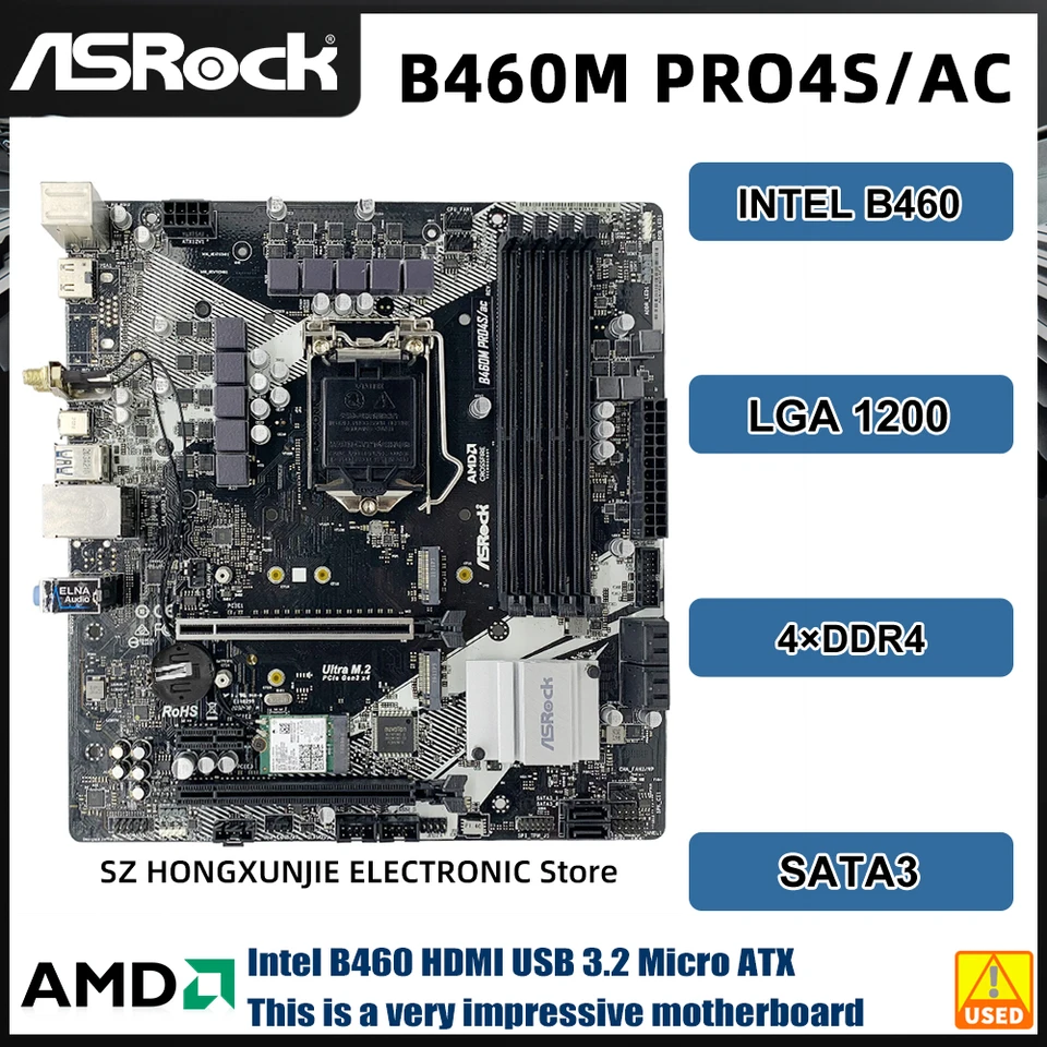ASROCK B460M PRO4S/AC Intel B460 Motherboard Micro ATX Support CPU