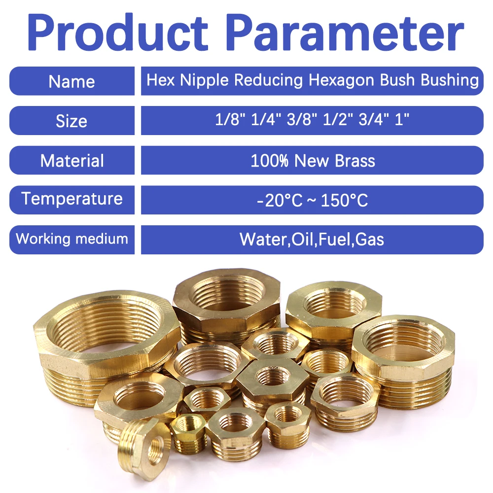 Brass Pipe Fittings Male to Female Thread Reducing Hexagon Bush Bushing For Fuel Water Gas Oil 1/8" 1/4" 3/8" 1/2" 3/4" 1" 1.5" 2" pipe fitting,water pipe fitting,hose pipe fitting