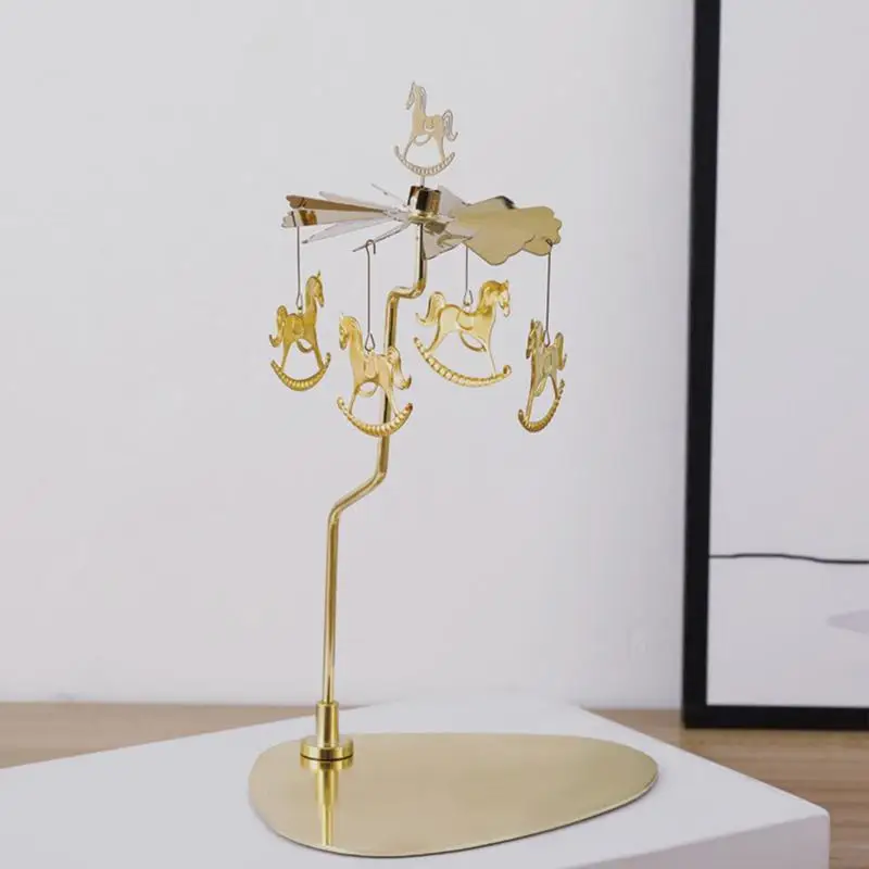 Candle Holders Candlestick Rotating Spin Carousel Tea Light Candle Holder Aromatherapy Wind Chime Candle Holder Wedding Home Decoration