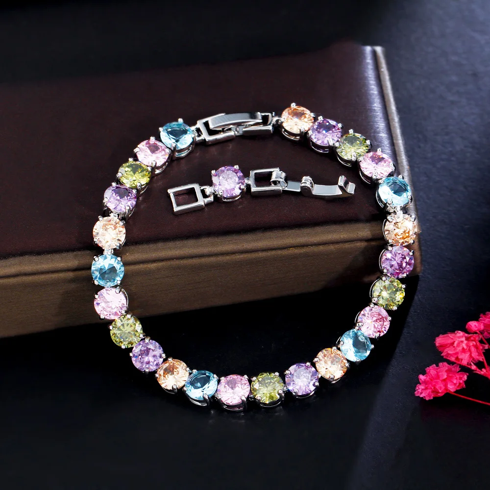 CWWZircons 2022 Neue Shiny 5A Cubic Zirkon Feine Mode Regenbogen Bunte Iced Out Sqaure CZ Tennis Kette Armband für Frauen CB294 – Detail 6