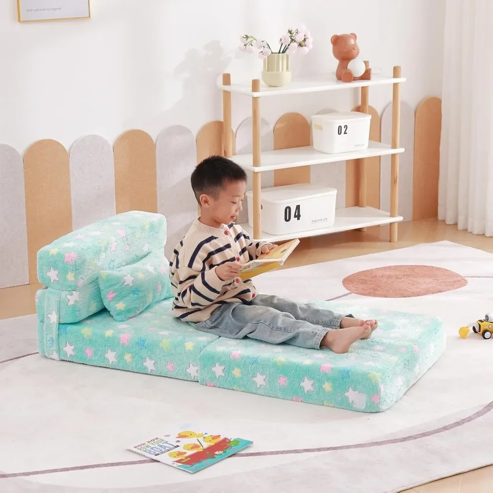 Folding Sofa Bed Floor Mattress for Kids, Toddler Washable Foldable Floor Nap Mat for Sleeping, Child Fold Up Sofa Futon 2