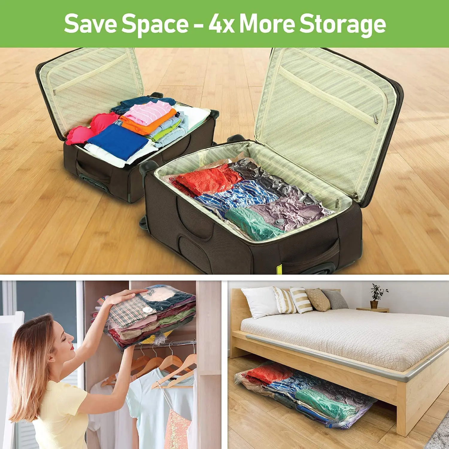 Spacesaver Premium Travel Roll-Up Storage Bags with Double-Zip Seal and  Triple-Seal Turbo Valve, Get 80% More Storage - Space Saver Bags for Travel  