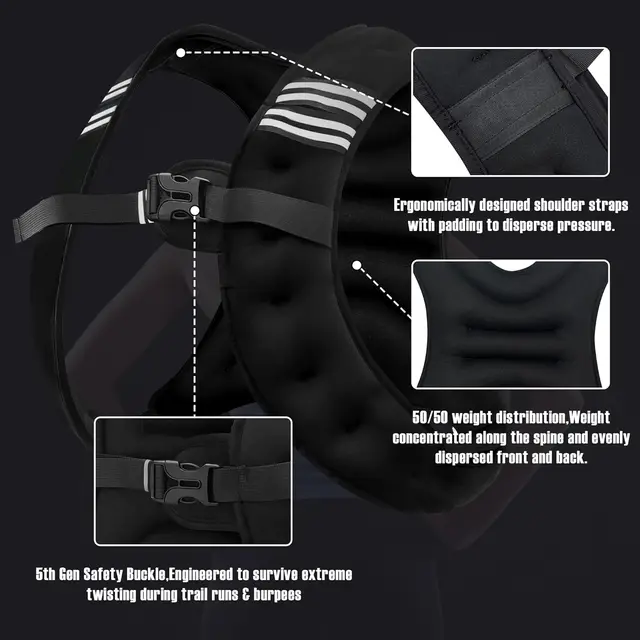 12lb Weight Vest with Reflective Stripe for Workout, Strength Training, Running, Fitness, Muscle Building, Weightlifting