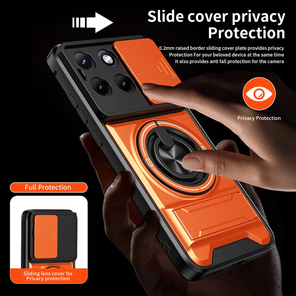 Luxury Armor Magnetic Ring Bracket Case with Slide Lens Cover