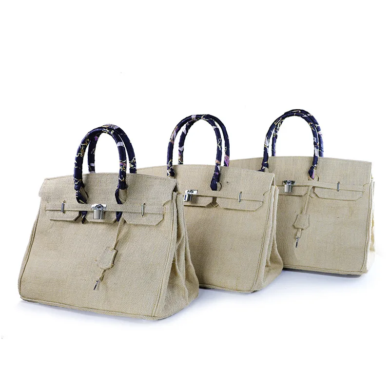 

Новинка 2024, винтажный шарф, льняная платиновая сумка, модная вместительная сумка через плечо на одно плечо, женская сумка