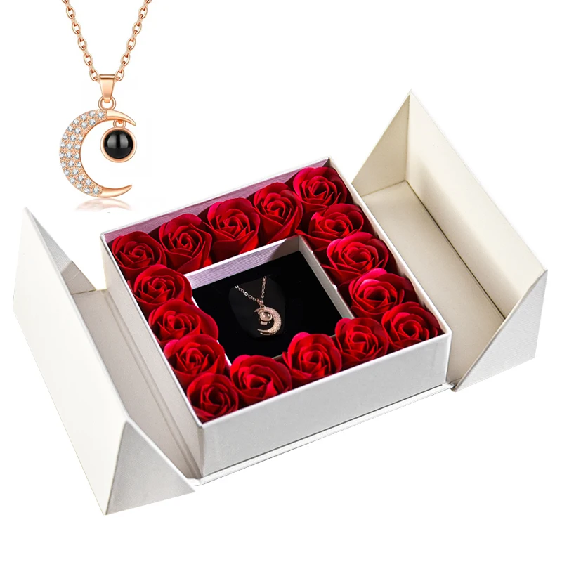 Cadeaux pour femmes bijoux pendentif collier/avec savon Rose éternelle boîte-cadeau fête des mères collier bijoux cadeaux d'anniversaire de mariage 6