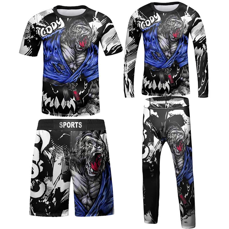 Mma Kids Rash Guard Bjj T-shirt Pant Set Jiu Jitsu Shorts Children Kickboxing Muay Thai Fighting Sportwear Boy Boxing Clothing sports apparel