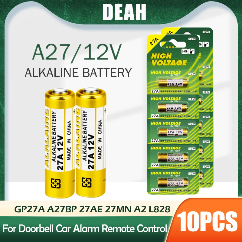 Pile alcaline pour alarme, cellule sèche télécommandée, 12V, A27, 27A,  G27A, MN27, MS27, GP27A, L828, V27GA, ALK27A, A27BP, K27A, VR27, R27A, 10  pièces - AliExpress