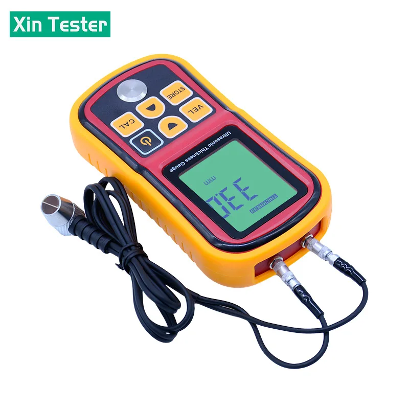 Xin Tester Digital Ultrasonic Thickness Gauge Tester Metal Glass 1.2-225mm Sound Velocity Meter 0.1mm Resolution LCD Display