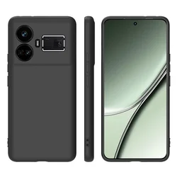 Sleek Black Matte Silicone Phone Case - Soft TPU Slim Design for Realme GT5 (Black)