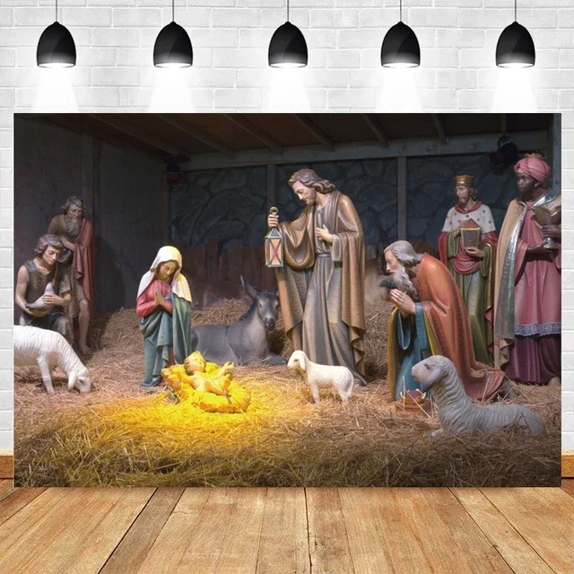 Description Picture 2 of itemChristmas Nativity Scene Backdrop  Jesus Birth Holy Cross Bible Theme  Perfect for Photography Photo Studio Wall Decor