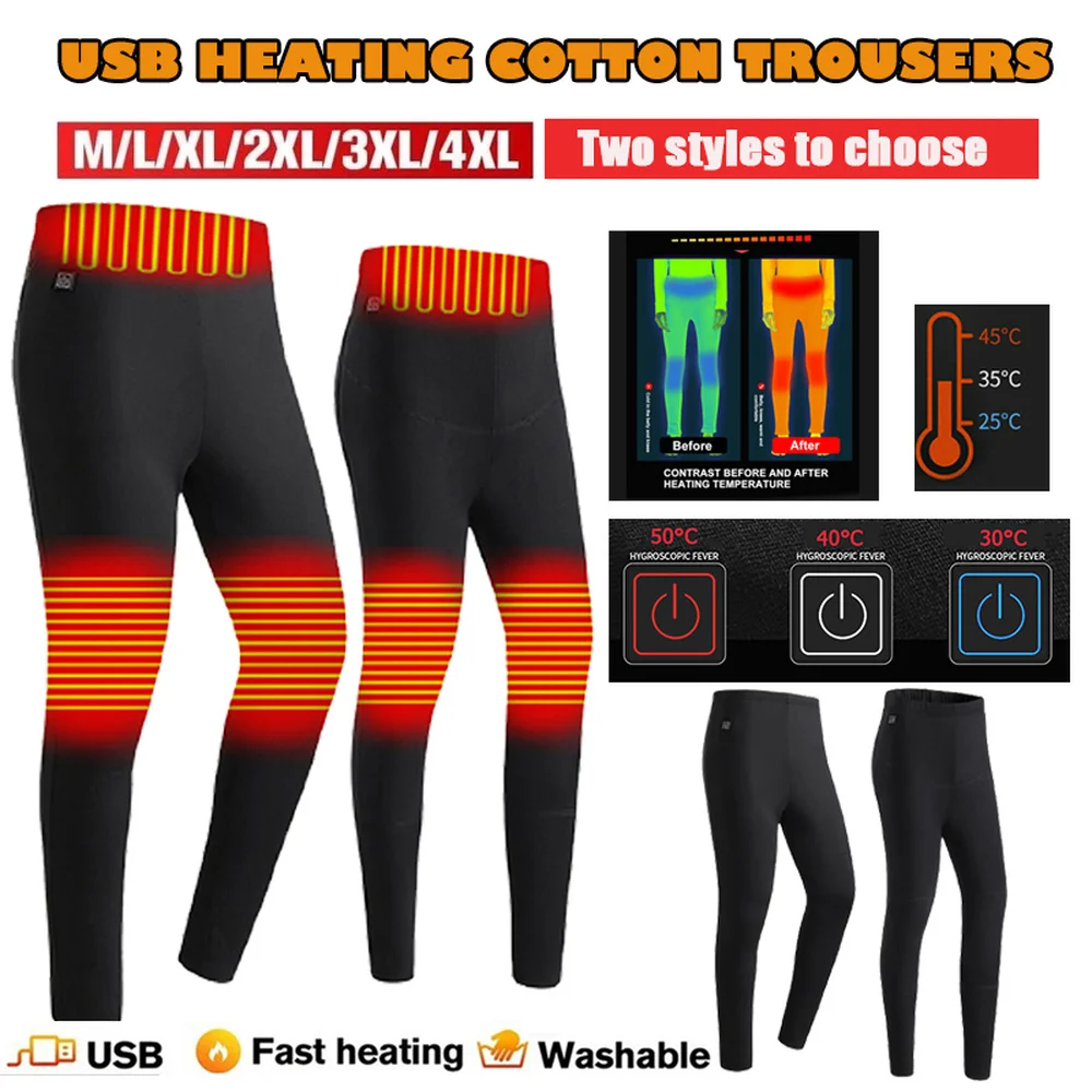winnerruby Electric Heated Thermal Trouser Insulated Heated Underwear for Camping Hiking USB Heating Warm Pants 