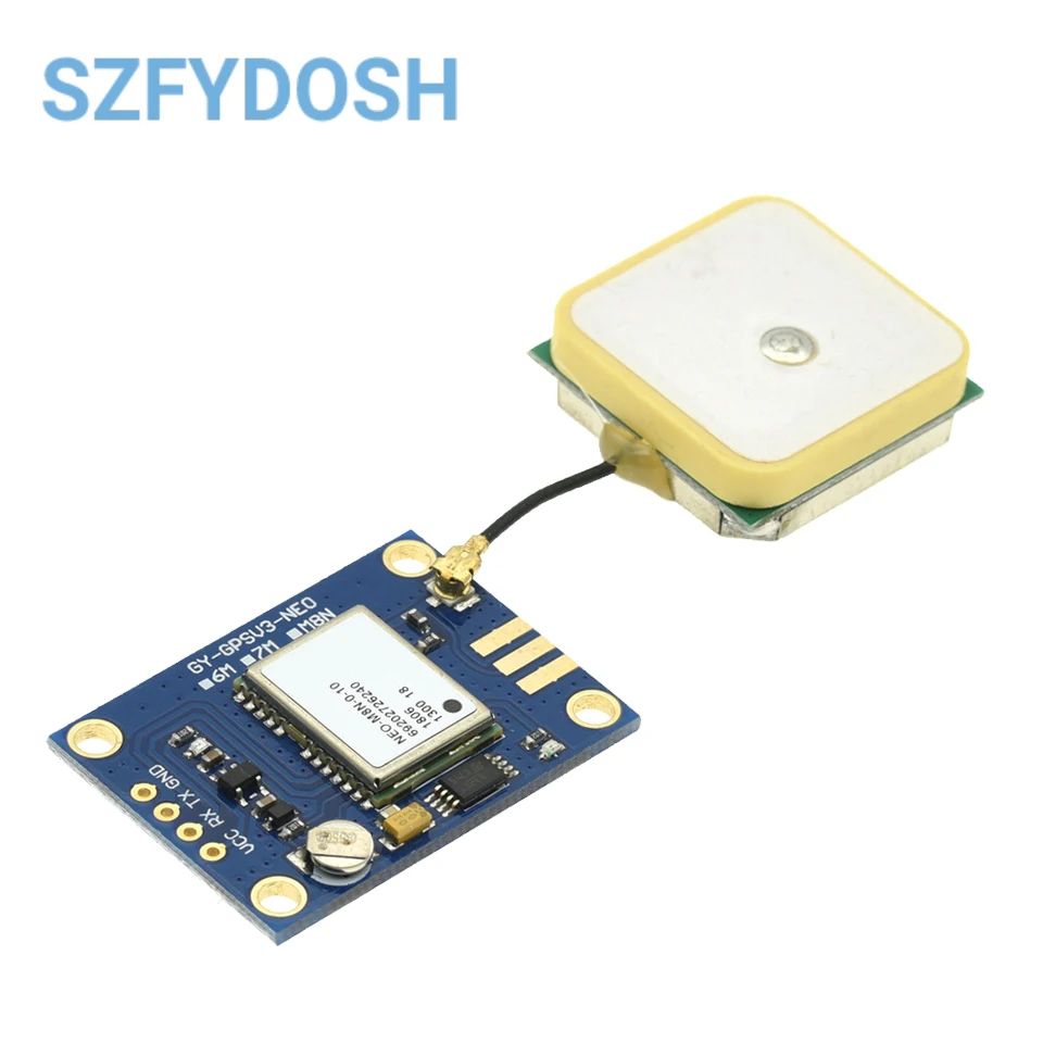 Module GPS NEO-7M NEO-6M NEO-M8N NEO-M9N avec antenne céramique câblé sur une carte Arduino