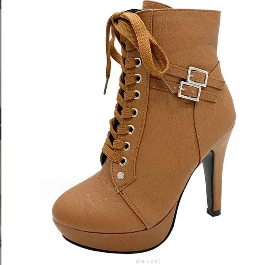 New Spring Autumn ankle boot short Autumn winter Sexy Women's lace up high heels wedding Party shoes belt buckle women's boots