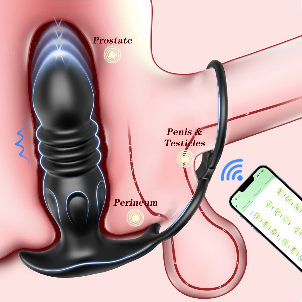 APP Thrusting Anal Vibrator für Erwachsene Butt Plug mit Cockring für Männer Prostata Massagegerät Arsch Anal Dildo Buttplug Erwachsene Waren 1