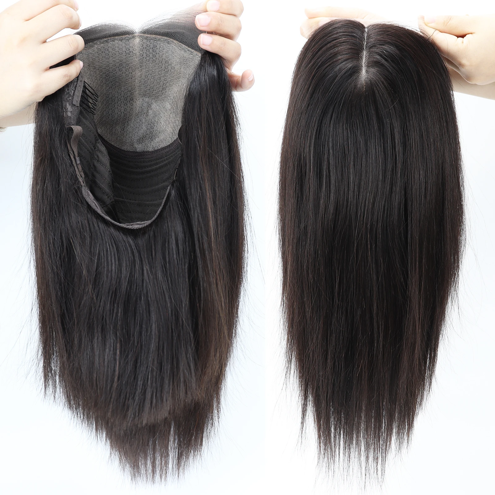 실크 스킨 베이스 가발 자연스러운 두피 투명 레이스 프론트 14인치 스트레이트 리얼 버진 인모 가발 여성용 자연스러운 헤어라인