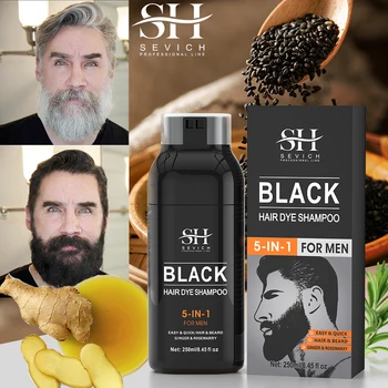 Shampoo per capelli neri naturali da 250ml 5 in1 capelli oscuranti istantaneo da grigio a nero Shampoo riparatore per capelli bianchi Shampoo per barba nera