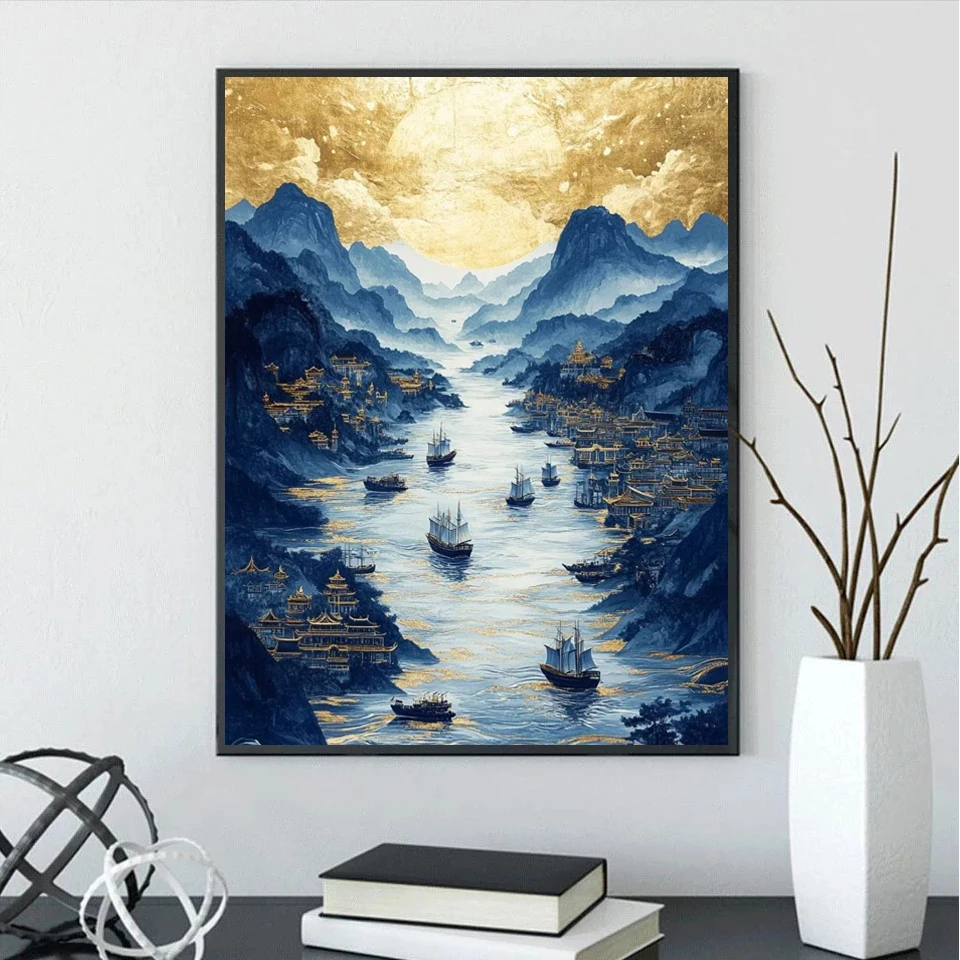 Diamond Painting Cross Stitch Kits Golden Black Cat Dragon Lotus Landscape Diamond Art Embroidery Mosaic Home Decor diamond painting diamond painting accessories