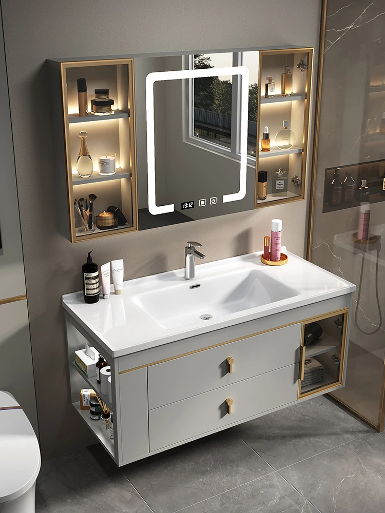 Customized Light Luxury Rock Panel Bathroom cabinets One-piece Bathroom  Vanities set bathroom sink cabinet - AliExpress