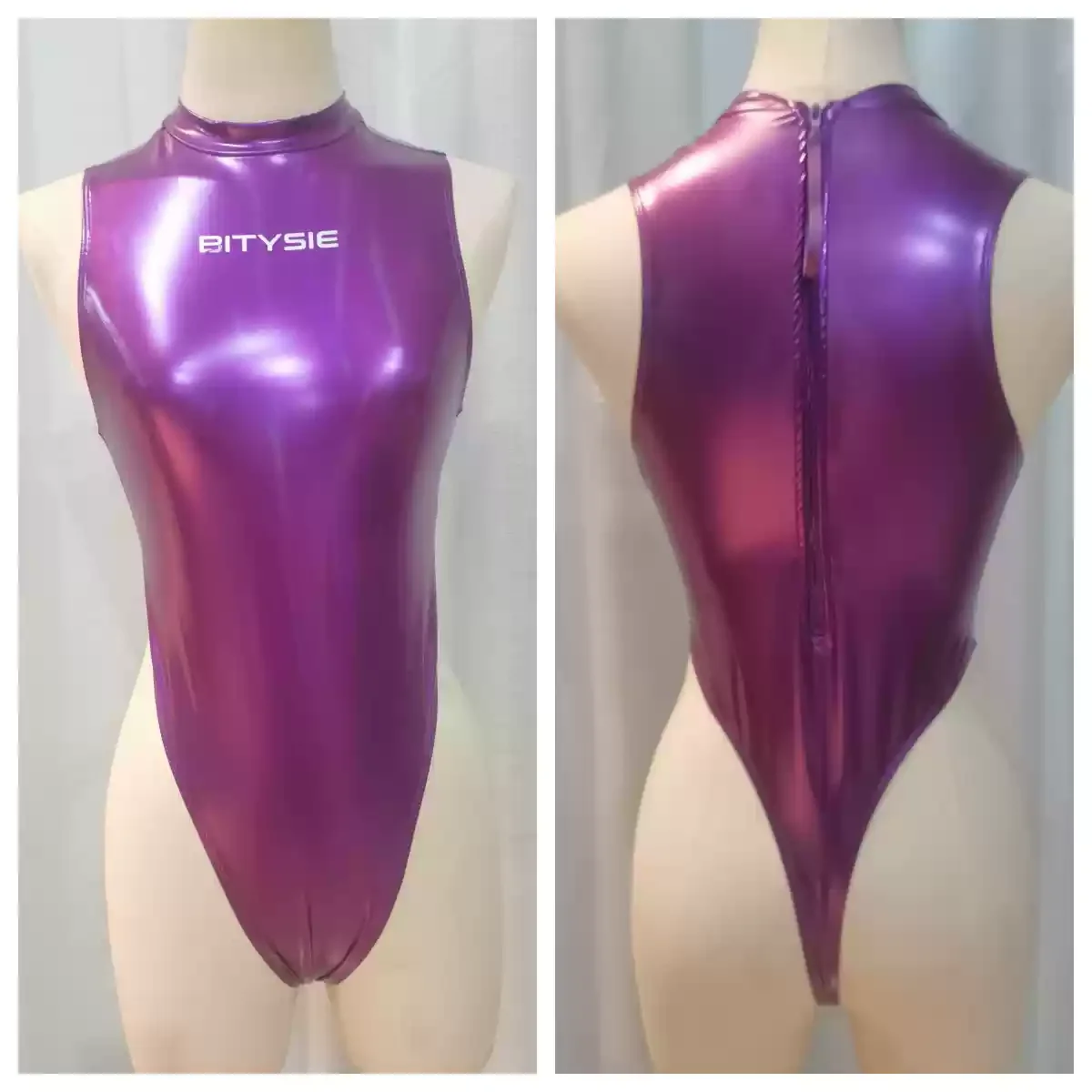 リアライズ REALISE 水着 白紫 Lサイズ ハイレグ Tバック ハイネック リアライズ 競泳水着コスチューム ハイネック水球用水着 Tバック