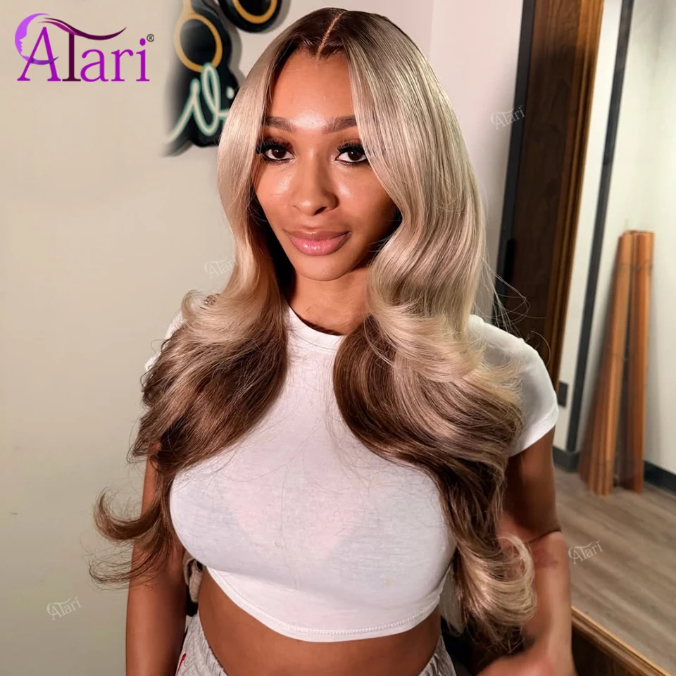 13x6 13x4 Dantel Ön Peruklu Kül Sarısı Kahverengi Gerçek Saç Peruk Önceden Yolunmuş Şeffaf Dantel Önli Röfleli Dalgalı Remy Saç Perukları