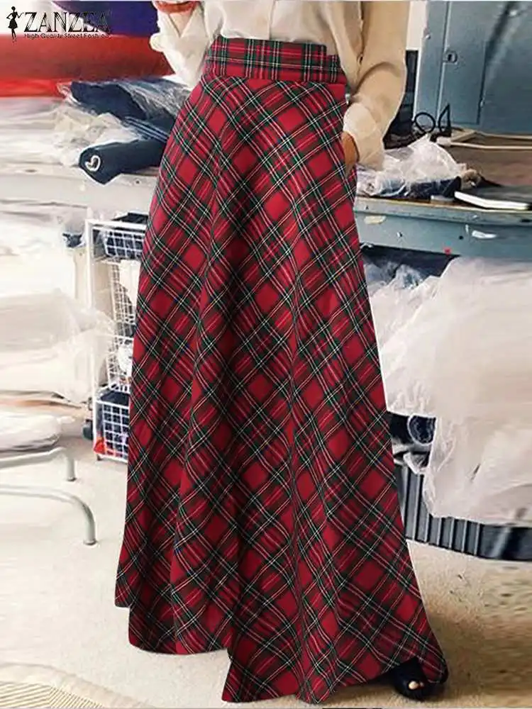 Jupe Midi Plissée Tartan Femme - Taille Haute Évasée Vintage Automne Hiver - Noir XL