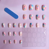 24PCS Short colourful press on nails cartoon drawing press on nails cute sweety nails for girl women gift 4