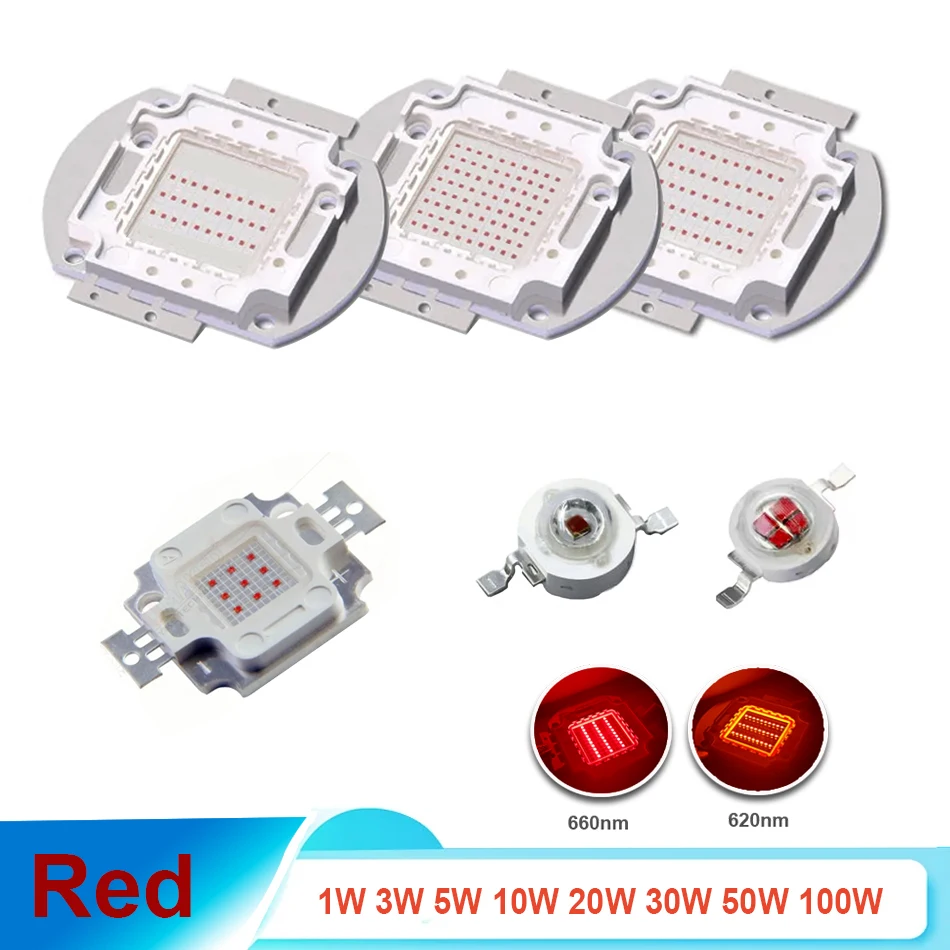 Red 620nm 660nm High Power LED Bead 1W 3W 5W 10W 20W 50W 100W Emitter ...