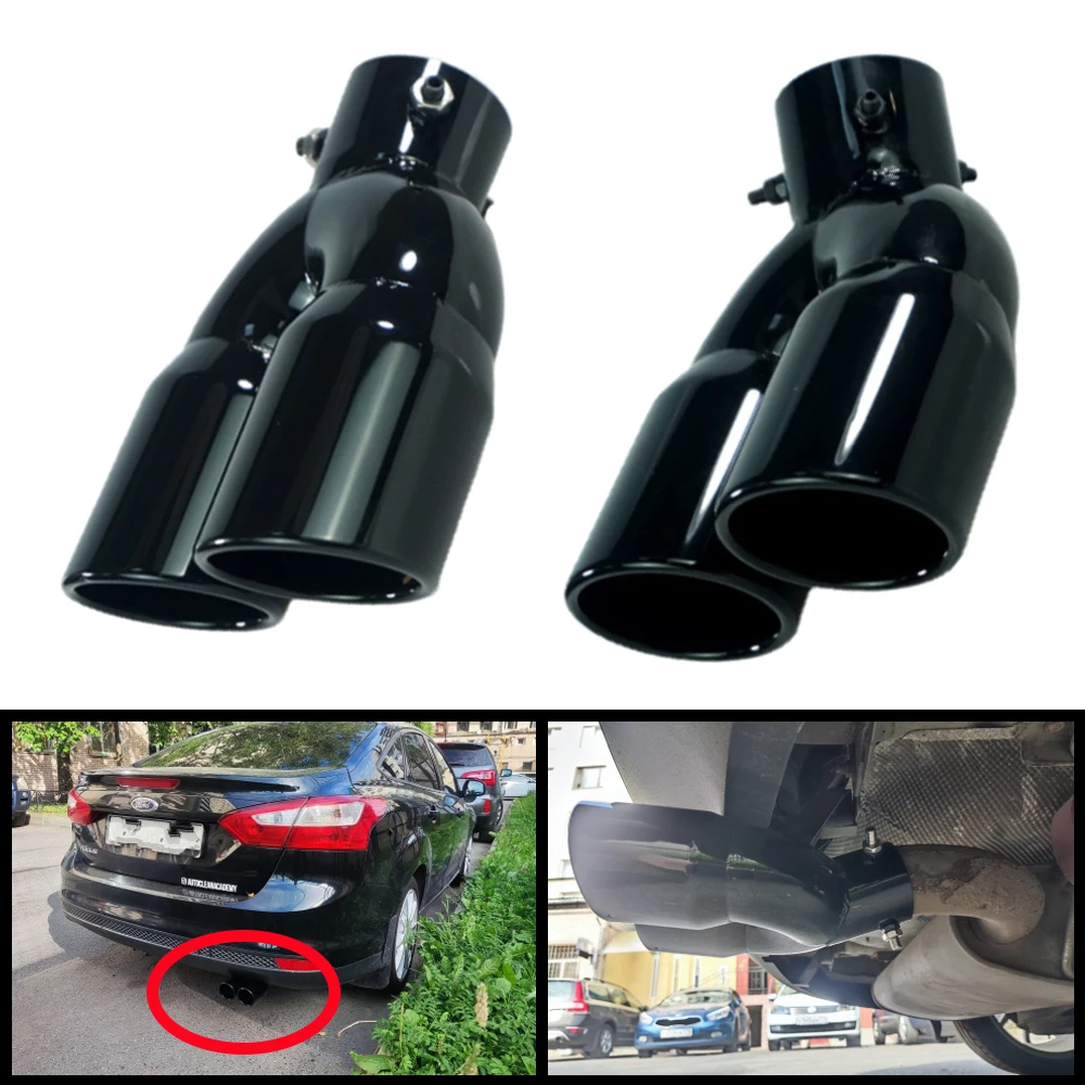 Exhaust Muffler Tip Car Exhaust Pipe Double Outlet Stainless Steel Chrome End Trim Modified Tail Throat Liner 63mm