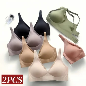 2Pcs/Set Seamless Bras For Women Wireless Underwear Push Up Bralette Soft Padded Deep V Sexy Lingerie Sleepwear Intimates S-3XL