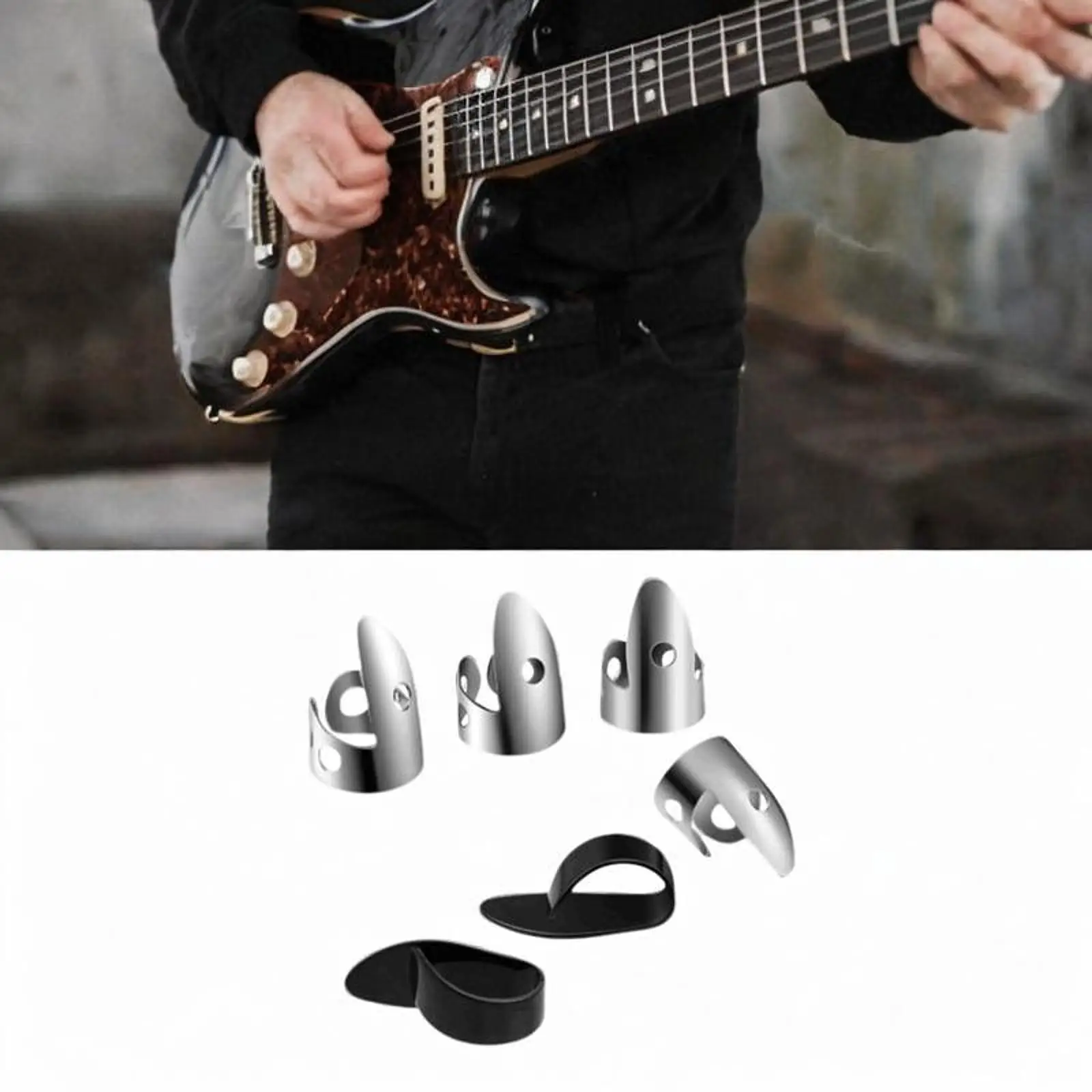 6 Pieces Finger Thumb Picks Set Stainless Steel Finger Picks and Thumb for Guitar Stringed Instruments Ukulele Banjo Harp