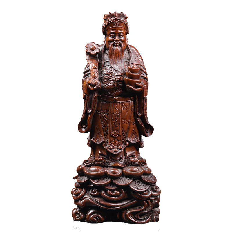 

XS431 - 20CM Hand Carved Boxwood Carving Figurine Buddha Statue Home Decor - God of Wealth Sculpture