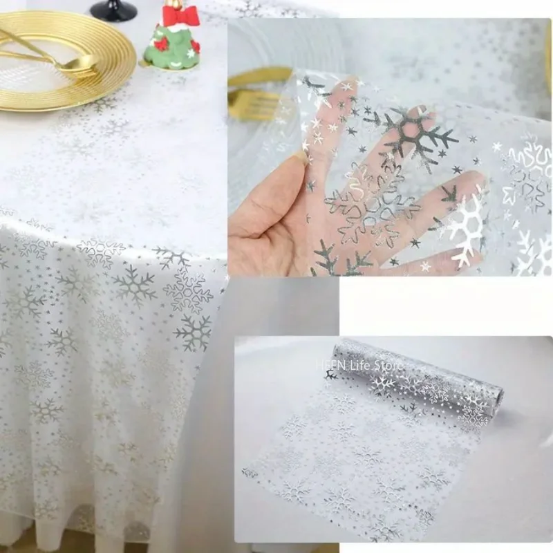 2025 Xmas Organza Snowflake Christmas Table Runner Sparkly Glitter Golden/Silver Metallic Dining Table Decoration 28x275cm