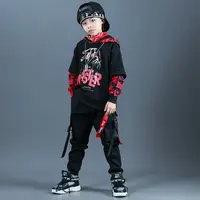 Vêtements Hip Hop pour enfants, sweat à capuche vert surdimensionné, streetwear, short cargo noir pour filles et garçons, costume de danse jazz, mode 4