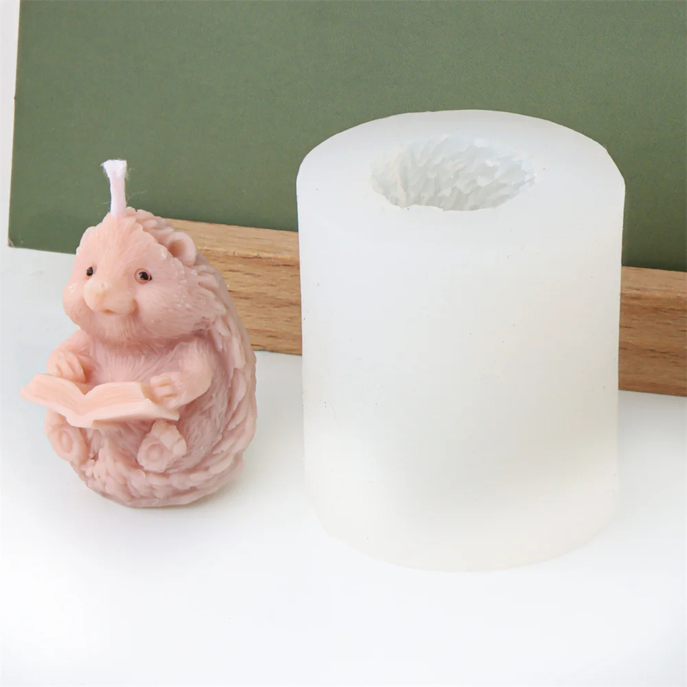 3D Cute Hedgehog Candle Silicone Mold Animal Shape Read Book Soap Resin Craft Plaster DIY Making Kit Handmade Home Decor Gifts