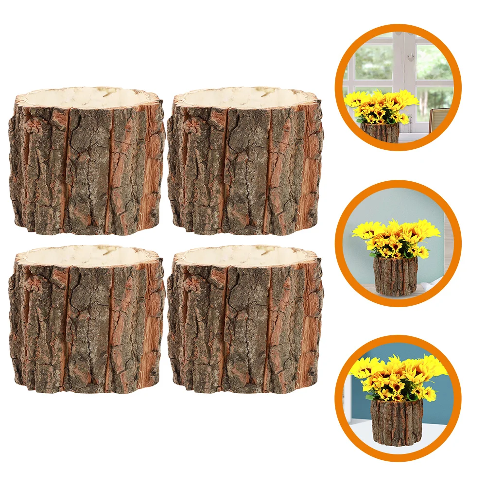 

Wooden Bucket Barrel Planters Pastoral Style Waterproof Bark Flower Arrangement Box Pot 4pcs (small Size 9cm*8cm) Vase Creative