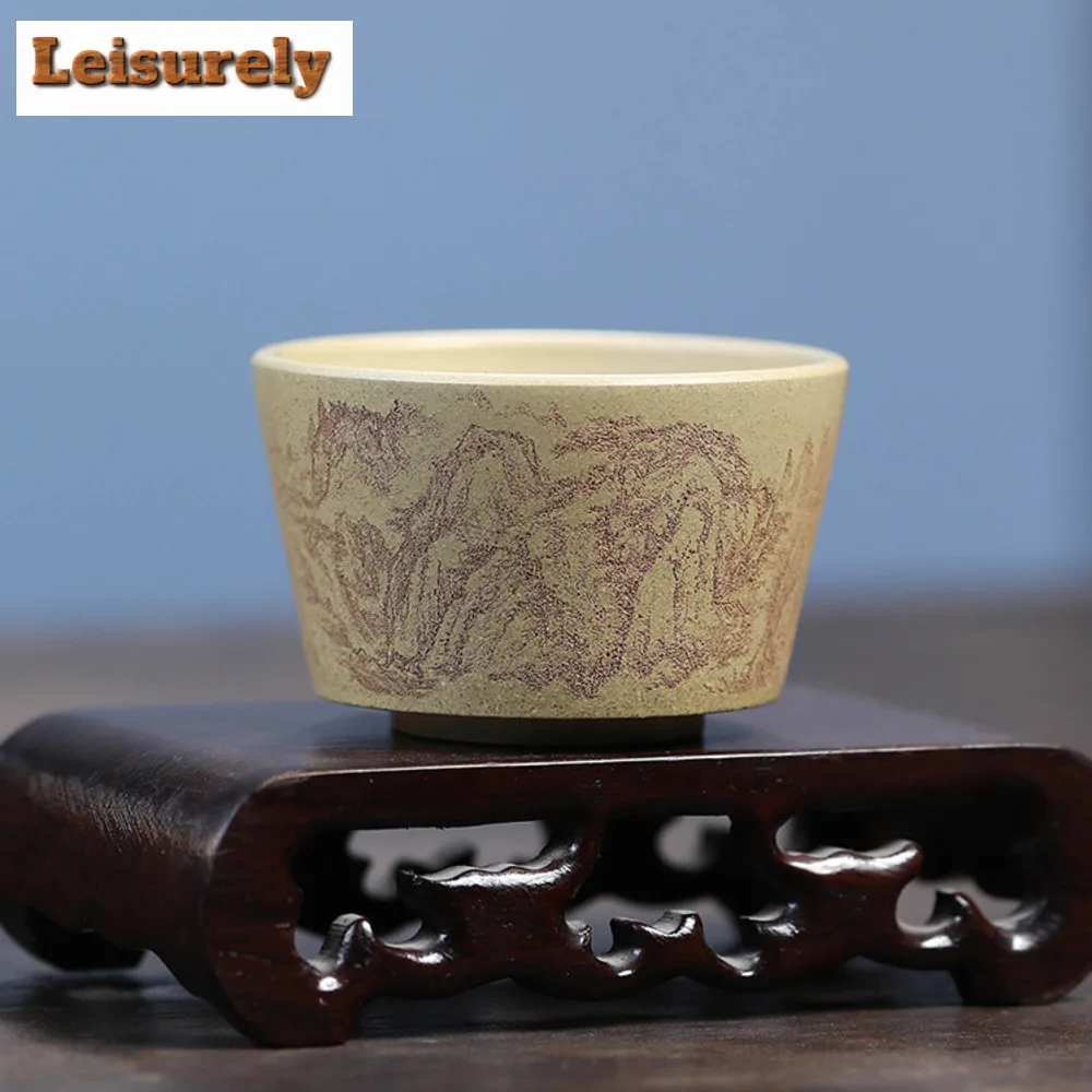 70ml Handmade Yixing Purple Sand Teacup Engraving Lotus Master Cup Small Tasting Tea Bowl Chazhan Puer Mug Chinese Zisha Teaset