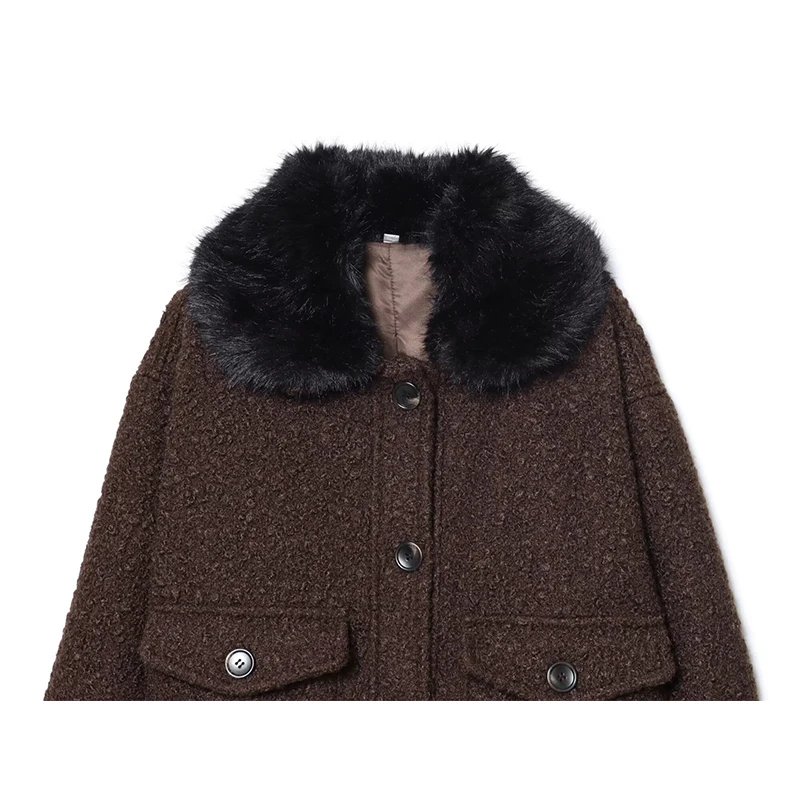 Women Faux Fur Lapel Jacket 2025 Autumn Winter Women's Coat Long Sleeve Loose Female Streetwear Casual New Outerwear