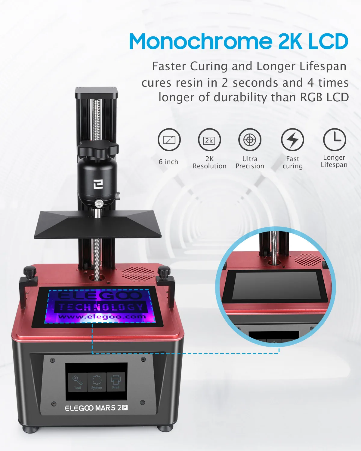 Elegoo mars 2 pro 3d drucker 200*70*155cm 6,08 zoll lcd 3d drucker 