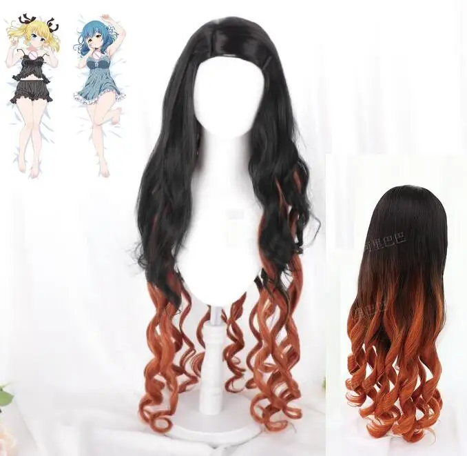 

100cm Anime Kimetsu No Yaiba Kamado Nezuko Cos Hair Long Black with Orange Cosplay Costume Wigs + Wig Cap