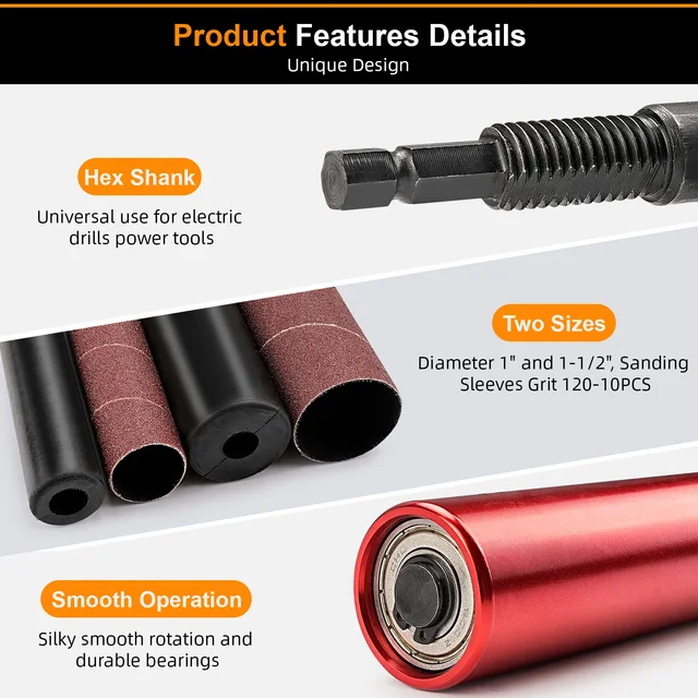 Adattatore Per Levigatrice A Mandrino - Kit Con Tamburo Abrasivo 1.5" Per Trapano Legno E Metallo - Foto 11